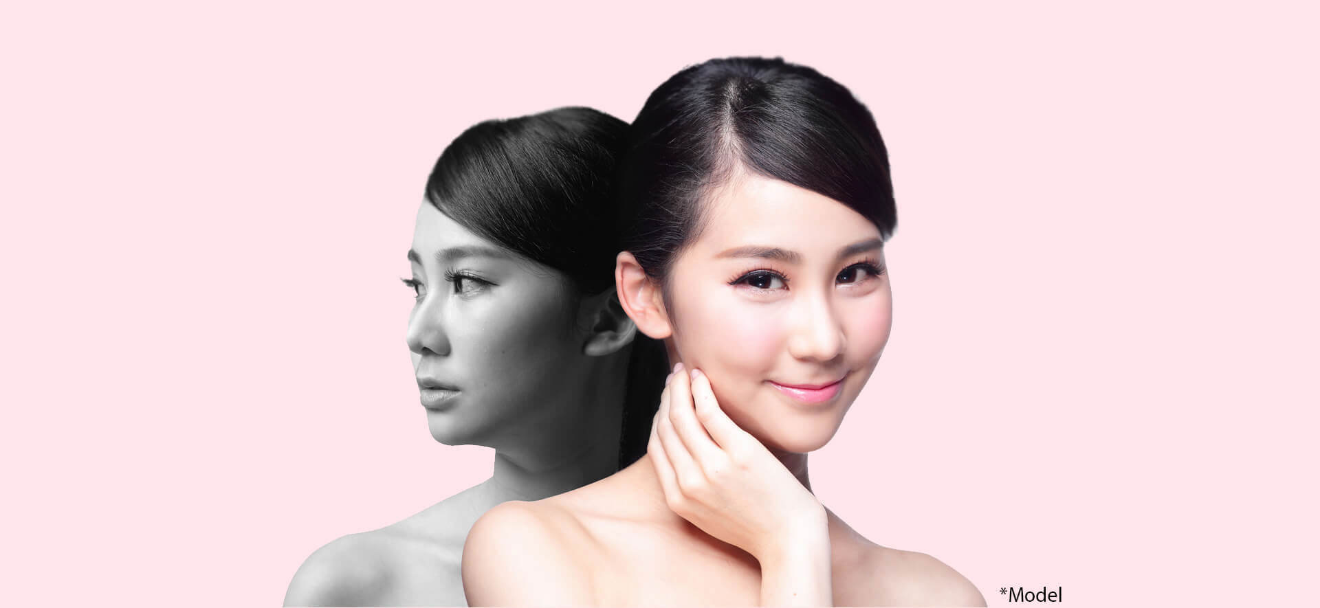 Before and after image of beautiful Asian woman