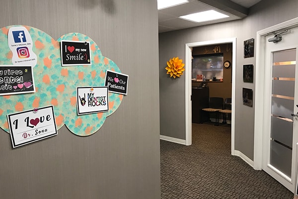 Sona J. Isharani, DDS, Office Tour Client Office Check Out after hallway
